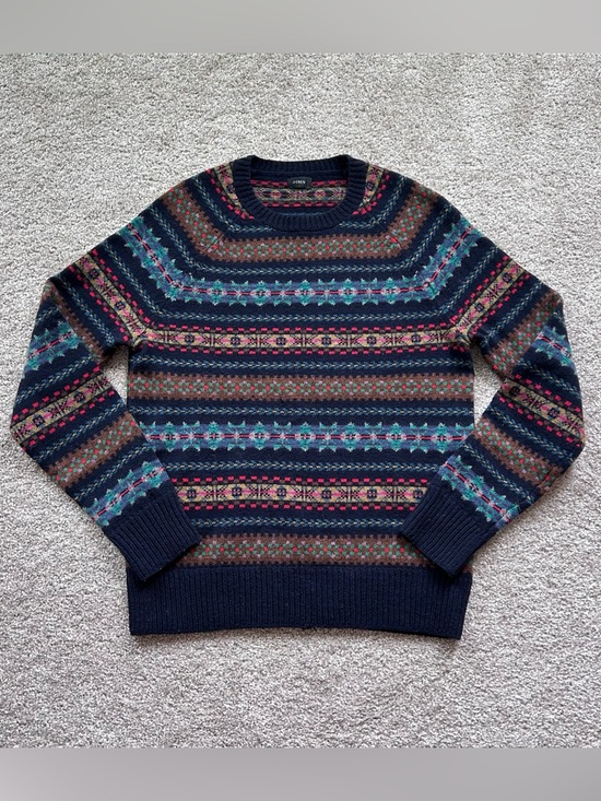 J. Crew Sweaters - J.Crew 100% Wool Fair Isle Sweater - Small - Navy/Teal/Earth Tones
